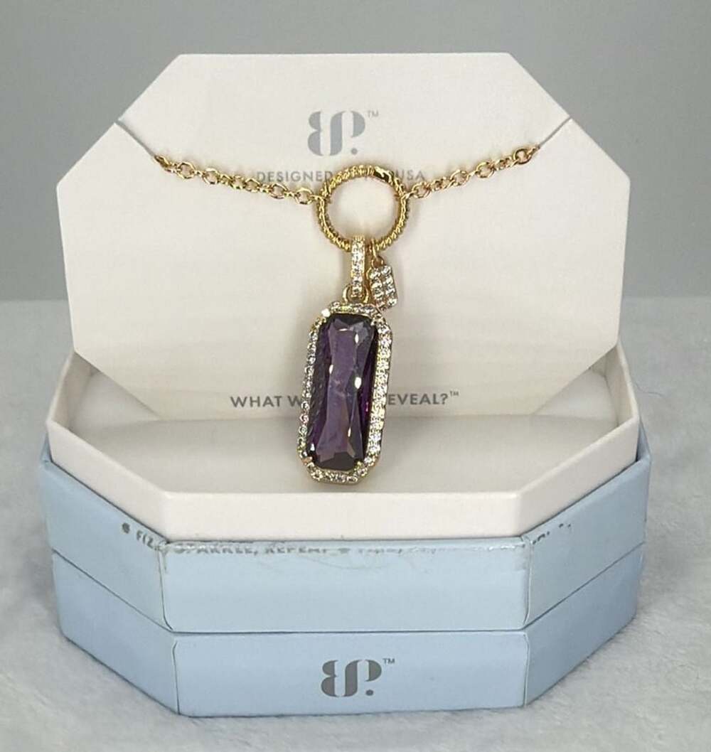 BP For This Moment Amethyst CZ Gold Necklace Mini Dog Tag